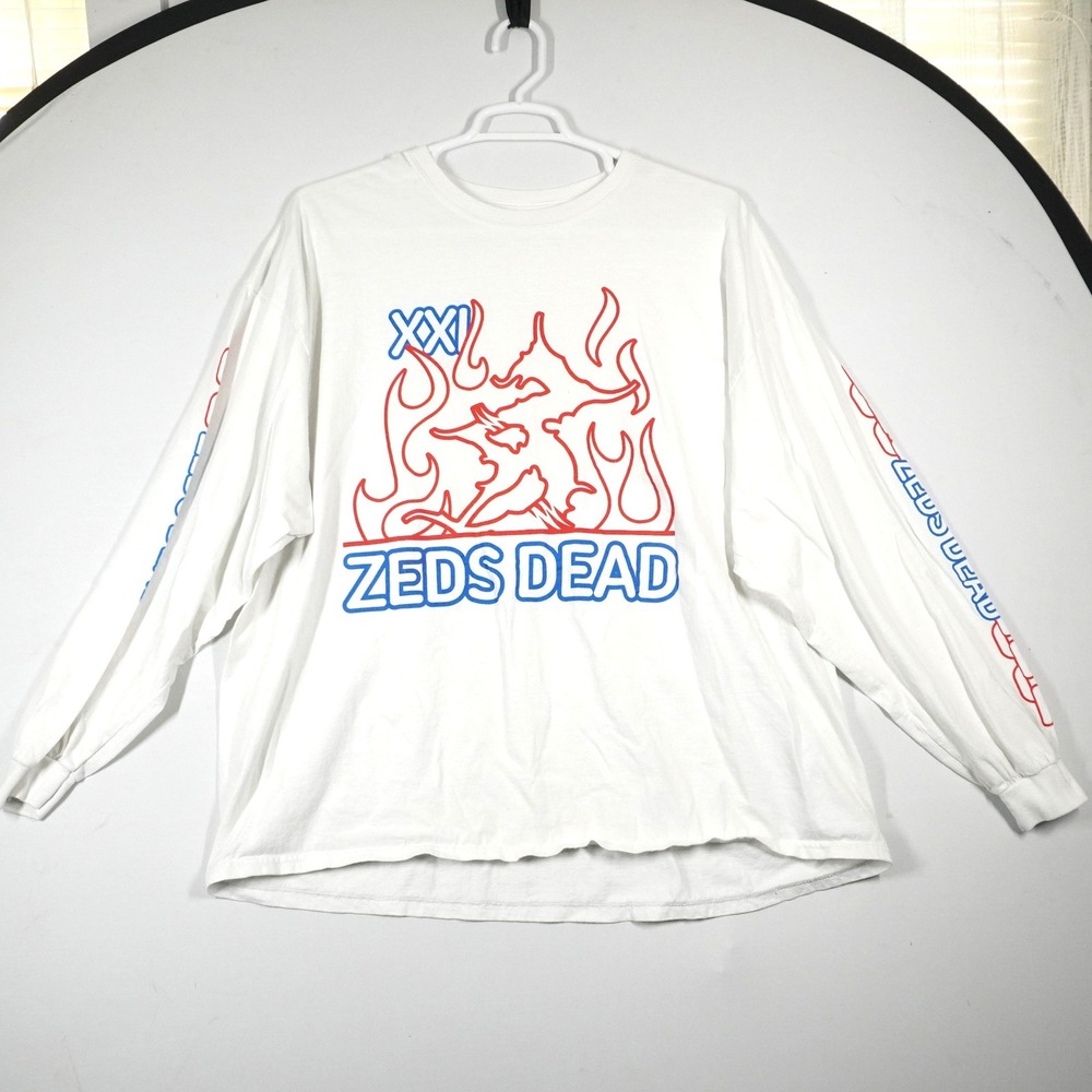 Zeds Dead Long Sleeve Shirt Mens 3X White Flame Chain Graphic EDM Rave Merch